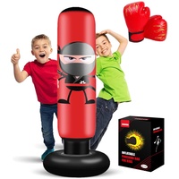EIVONDA Boxsack Kinder 160cm Aufblasbarer Ninja Punchingball Standboxsack mit Boxhandschuhe zum Üben Boxen MMA Karate Taekwondo und zum Abbau aufgestauter Energie bei Kindern (Rot)