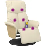 vidaXL Massagesessel, Sessel Verstellbare Rückenlehne Fußteil, Drehbar Fernsehsessel Relaxsessel mit Liegefunktion, Liegesessel Polstersessel Ruhesessel, Creme Kunstleder