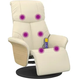 vidaXL Massagesessel, Sessel Verstellbare Rückenlehne Fußteil, Drehbar Fernsehsessel Relaxsessel mit Liegefunktion, Liegesessel Polstersessel Ruhesessel, Creme Kunstleder