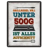 trendaffe Metallschild XL mit Spruch: Grillregen Nr.1 Unter 500g ist alles Aufschnitt