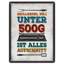 trendaffe Metallschild XL mit Spruch: Grillregen Nr.1 Unter 500g ist alles Aufschnitt