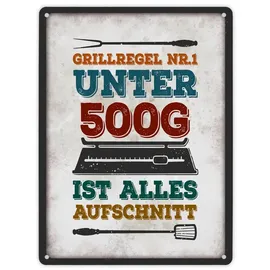 trendaffe Metallschild XL mit Spruch: Grillregen Nr.1 Unter 500g ist alles Aufschnitt
