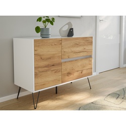 Raumwunder L Sideboard Kommode 100cm 2 SoftClose 1 Tür Weiß/Eiche Front