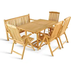 Gartenmöbel Set 6tlg mit Bank Teak Gartentisch ausziehbar 180-240 cm KUBA/ARUBA