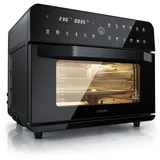 Arendo Minibackofen Airfryer 25L Edelstahl Multifunktionsofen, XXL Heißluftfritteuse 1800W, mini Backofen mit Zubehör, Backblech, Dörrblech, Ofenrost Frittierkorb schwarz