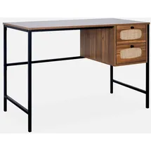 sweeek - Schreibtisch Holzdekor und Rohrgeflecht