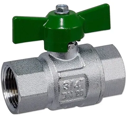 Kugelhahn 3/4'' IG x 3/4'' IG - DN 20 - Messing vernickelt - mit Flügelgriff grün - voller Durchgang - mit DVGW