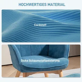Homcom Ohrensessel mit Hocker Cord 72 x 95 x 70 cm Blau