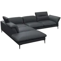 FLEXLUX Ecksofa Salino, Funktionssofa mit Ottomane, Relaxsofa, Ecksofa, Sofa mit Arm- und Kopfteil-Verstellungen, Kaltschaum & Stahl-Wellen schwarz