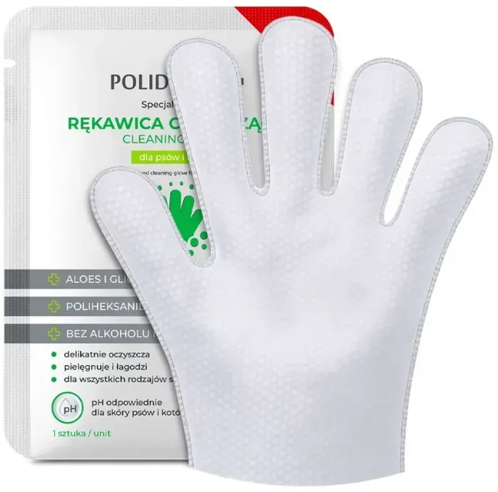 POLIDERM® REINIGUNGSHANDSCHUH – mit einem sanften Reinigungsmittel getränkter Handschuh für Hunde und Katzen, 1 Stück