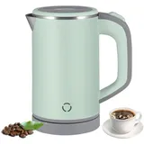 Towwoo 800ML Reisewasserkocher Klein, 600W 5 Minuten Schnelles Kochen Mini Edelstahl Wasserkocher, Überhitzungsschutz Leise Reise Mini Wasserkocher Elektrischer Kettle für Tee Kaffee Babymilch (Grün)