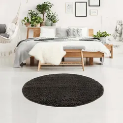 Hochflor-Teppich CARPET CITY "Pulpy 100" Gr. 10, grau (anthrazit), H:30mm Ø:200cm, Kunstfaser, Teppiche, Fransenteppich, besonders weich, mit Fransen, Uni Farben