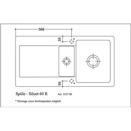 Villeroy & Boch Siluet 60 R rechts Einbauspüle keramik Handbetätigung 1000 x 510 mm