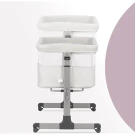 MOMI REVO – 2-in-1 Beistellbett & Babybett, höhenverstellbar mit Neigungsverstellung, inkl. Matratze, Spielzeug & Moskitonetz – Hellgrau - Hellgrau/Grau