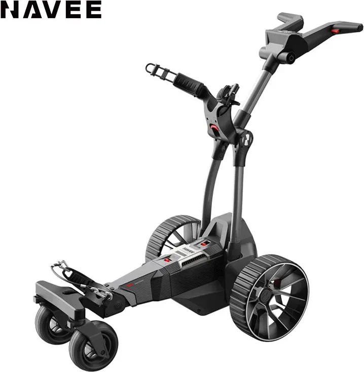 NAVEE Birdie 3, smart elektrischer Golfwagen mit Fernbedienung, 220-Wh-Akku für 36 Löcher, 2× 240 W Spitzenmotoren meistern 25%-Anstieg, 4+1 Anti-Kippräder, 9-Stufen-LED-Display, IPX5 wasserdicht, klappbarer, platzsparender Stauraum, Halterungen für Regenschirm und Getränkebecher inklusive