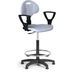 Arbeitsstuhl aus PU-Schaum mit Armlehnen, grau, Asynchronmechanik, Gleiter