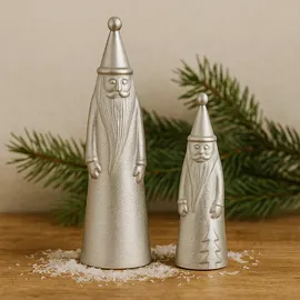 Marrakesch Orient & Mediterran Interior Dekofiguren Santa Silber 2er Set Aluminium Weihnachtsmann 27cm 19cm