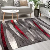 Mazovia Modern Teppich - Kurzflor - Teppich für Wohnzimmer, Schlafzimmer, Esszimmer - ÖKO-TEX Wohnzimmerteppich, Robust und pflegeleicht, Niedrige Florhöhe – Teppiche - grau rot 160 x 230 cm