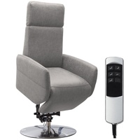 Cavadore TV-Sessel Cobra / Fernsehsessel mit 2 E-Motoren, Akku und Aufstehhilfe / Relaxfunktion, Liegefunktion / Ergonomie M / 71 x 110 x 82 / Lederoptik Hellgrau