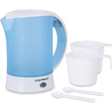 Aigostar Reise-Wasserkocher Set 0,6 Liter 650 Watt 2 Tassen 2 Teelöffel Blau