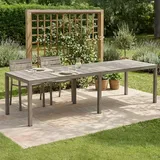 Dmora - Gartentisch Varda, Picknickbasis, Mehrfachposition Garten-Esstisch, Mehrzweck-Außenbank, Made in Italy, 292x86 h74 cm, Taube