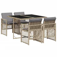 vidaXL 5-tlg. Garten-Essgruppe mit Kissen Beige Poly Rattan