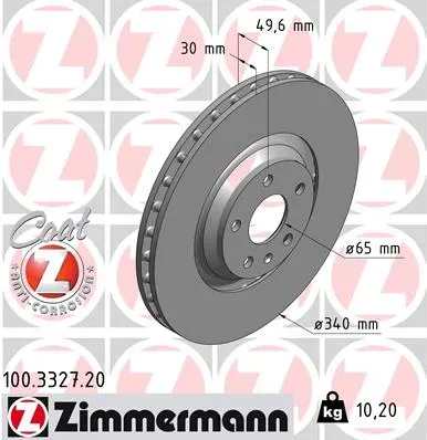 ZIMMERMANN Bremsscheibe COAT Z 100332720 Vorderachse außenbelüftet 340mm 30mm für Audi