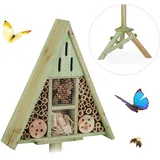 Relaxdays Insektenhotel Insektenhotel (Ohrwürmer, Florfliegen, Marienkäfer, Wildbienen, Holz, HBT: 130x42x35cm, grün