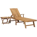 vidaXL Teak Massiv Sonnenliege mit ausziehbarem Tisch Beistelltisch Gartenliege Holzliege Liegestuhl Relaxliege Strandliege Liege Gartenmöbel