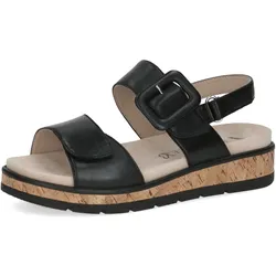 Keilsandalette CAPRICE, Damen, Gr. 42, schwarz, Nappaleder, modisch, Schuhe, Riemchensandale, Sommerschuh, Klettverschluss unter der Zierschnalle