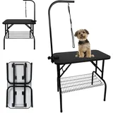 SUBTLETY Trimmtisch für Hunde Katzen Schertisch Klappbar Tierpflegetisch mit 360° Drehbarer Haltegurt & 1 Schlingen Höhenverstellbar Hundepflegetisch Hundefriseur Tisch bis 60kg Belastbar (S)