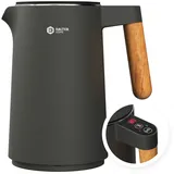 Balter Edelstahl Wasserkocher mit Temperatureinstellung, 45°C-100°C, Doppelwand, BPA frei, leise & kabellos, Warmhaltefunktion, Teekocher mit Temperaturanzeige, 1.5L, 2200W, Schwarz (Blue Gray)