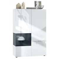 Vladon Vitrine, Schwarz Hochglanz, 91.5x136.5x37 cm, Wohnzimmer, Wohnwände, Vitrinenschränke