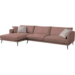 Ecksofa EGOITALIANO "Sophia, Designsofa mit extrakomfortablem Sitzkomfort", rosa (altrosa), B:274cm H:77cm T:154cm, Leder NUVOLE (Echtes Rindsleder). Halbnatürliches, halbnarbiges Rindsleder mit einer natürlichen Körnung von 1, 2 bis 1, 4 mm. Dieses Leder hat eine weiche, wachsartige Haptik mit mattem Aussehen und einem Wolkeneffekt. Es handelt sich um ein Naturleder, das die ursprünglichen Eigenschaften der Lederhäute nicht verändert. Das Vorhandensein von verheilten Narben, Körnungsunterschiede, Falten, Adern, Unterschiede in den Farbtönen und andere Spuren, die die Natur auf diesen Fellen hinterlassen hat, sind ein Beweis für die absolute Echtheit und das Zeugnis ihres großen Wertes., Sofas, mit Daunenfederung, L-Form