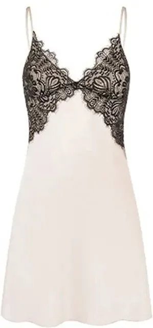 IZURIA Trägerkleid mit V-Ausschnitt, Brustspitze, seidenartig, Champagner, Größe M