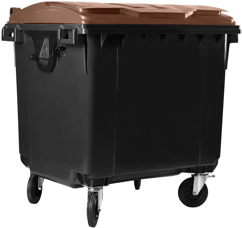 Hardwex Müllcontainer 1100 l Schwarz mit braunem Flachdeckel