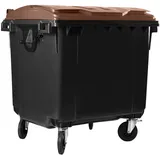 Hardwex Müllcontainer 1100 l Schwarz mit braunem Flachdeckel