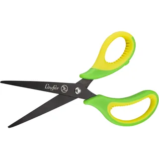 Läufer 87324 Ergonomische Bastelschere für Linkshänder, grün/gelb, Schulschere ab 1. Klasse