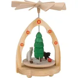 Richard Glaesser Weihnachtspyramide Wärmespiel Kätzchen, Höhe 11 cm, Handwerkskunst original Erzgebirge