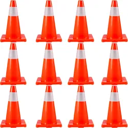 Verkehrssicherheitskegel, 12 Stück, PVC-Parkkegel 45,7 cm, 28 x 28 cm Boden, rote PVC-Basis für Straßen mit erhöhter Warnstufe, Baustellen