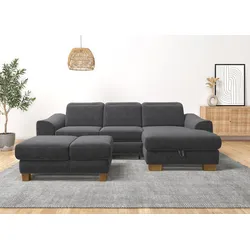 Ecksofa HOME AFFAIRE "Dundee L-Form", grau (anthrazit), B:264cm H:86cm T:170cm, Sofas, wahlweise mit Kopfteilverstellung und zusätzlich mit Bettfunktion