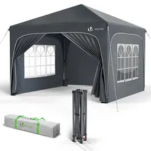 VOUNOT VOUNOT® Pavillon 3x3m mit 4 Seitenteilen & 4 Sandsäcke, Pop Up Faltpavillon, Wasserdicht, Faltbar Gartenzelt Partyzelt, inkl. Tasche, Grau