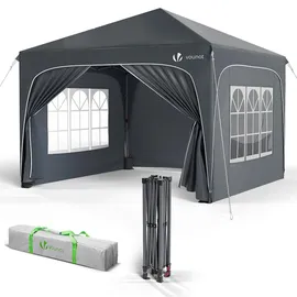 VOUNOT VOUNOT® Pavillon 3x3m mit 4 Seitenteilen & 4 Sandsäcke, Pop Up Faltpavillon, Wasserdicht, Faltbar Gartenzelt Partyzelt, inkl. Tasche, Grau
