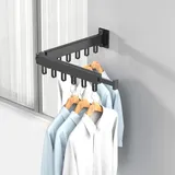 Ausziehbarer, Wandmontierter Wäscheständer, 360° Drehbar, Für Balkon, Waschküche, Badezimmer, Schlafzimmer (schwarz, Doppelte Stärke)