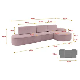altdecor Eckcouch Cord 5-Sitzer Rosa