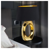 ETC Shop Tischleuchte Nachttischleuchte Tischlampe schwarz gold Keramik Textil,