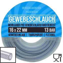 16 x 22 mm Gewebe Druckluft Universal Wasser Luft Kompressor Schlauch transparen...