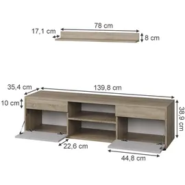 Vicco Wohnwand, Berno (139.80 x 35.40 x 38.90 cm,
