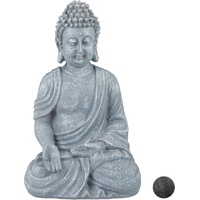 Relaxdays Buddha Figur sitzend, 30 cm, Gartenfigur, Dekofigur Wohnzimmer, Polyresin, wetterfest, frostsicher, Sand