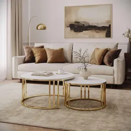 lookway COUCHTISCH LIRA 2in1 mit goldenem Gestell und Marmorplatte